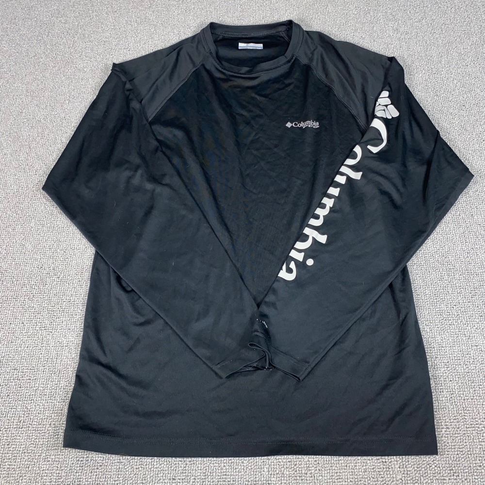Columbia PFG Shirt Mens Medium Black Long Sleeve Performance Fishing Logo Active